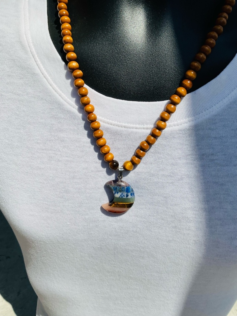 Men’s  Crescent Chakra Stone Necklace 🌙